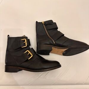 BODEN DOUBLE BUCKLE BLACK LEATHER ANKLE BOOTS SIZE 41/10.5